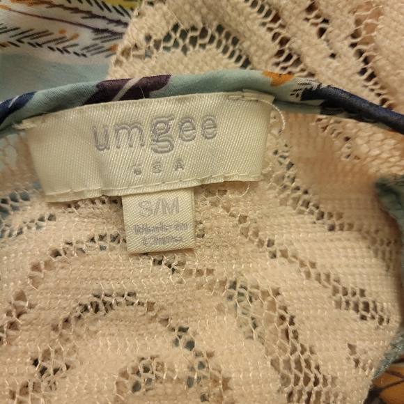 Umgee Cape Kimono Green Blue Paisley Lace Back S/M Sheer Boho Coverup Vest - Picture 9 of 9